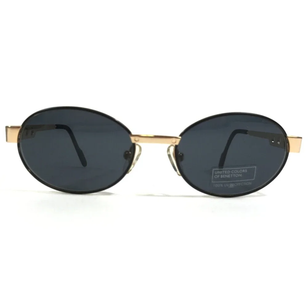 United Colors of Benetton Sunglasses BEN 203 190 Black Gold Round w/ Blue Lenses